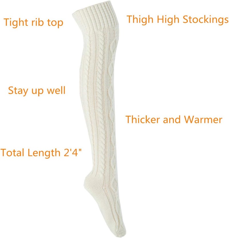SherryDC Women's Cable Knit Thigh High Boot Socks Extra Long Winter Stockings Leg Warmers - Image 3